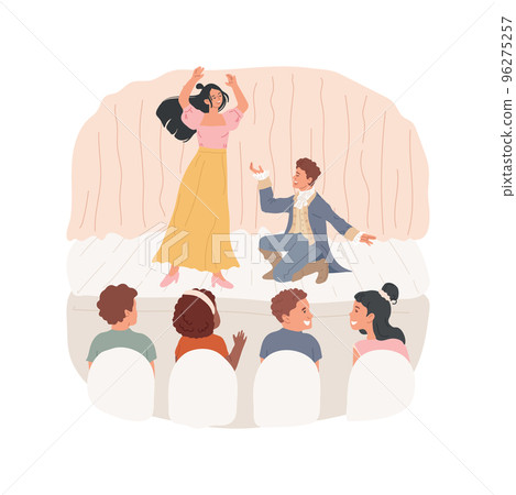 Theatre trip isolated cartoon vector illustration. Students watch musical play, educational field trip, performance on stage, middle school activity, visiting drama theatre vector cartoon. 96275257