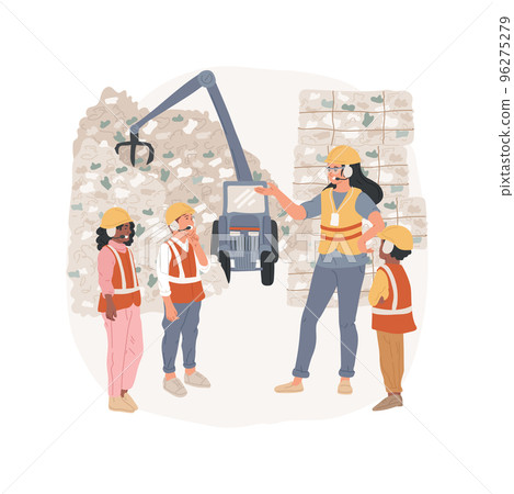 Recycling plant trip isolated cartoon vector illustration. Class trip to recycling center, learn how landfill works, environmental activity, school tour to plant, teach ecology vector cartoon. 96275279