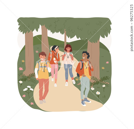 National park trip isolated cartoon vector illustration. Nature exposure activity, field trip to natural park, class spending time in nature, hiking in forest, observe wildlife vector cartoon. National park trip isolated cartoon vector illustration. Nature exposure activity, field trip to natural park, class spending time in nature, hiking in forest, observe wildlife vector cartoon. 96275325