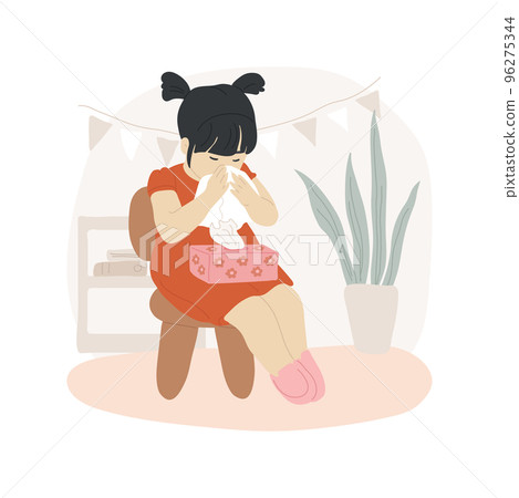 Blowing nose isolated cartoon vector illustration. Blowing nose practice, teaching child to use handkerchief, practical life lesson, preschool education, montessori method vector cartoon. Blowing nose isolated cartoon vector illustration. Blowing nose practice, teaching child to use handkerchief, practical life lesson, preschool education, montessori method vector cartoon. 96275344