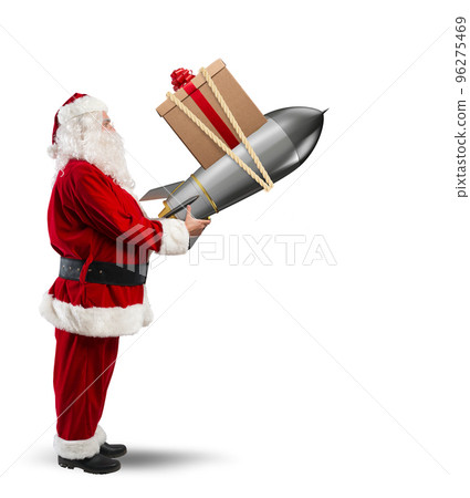 Fast delivery of Christmas gifts. Santa Claus ready to launch a rocket 96275469