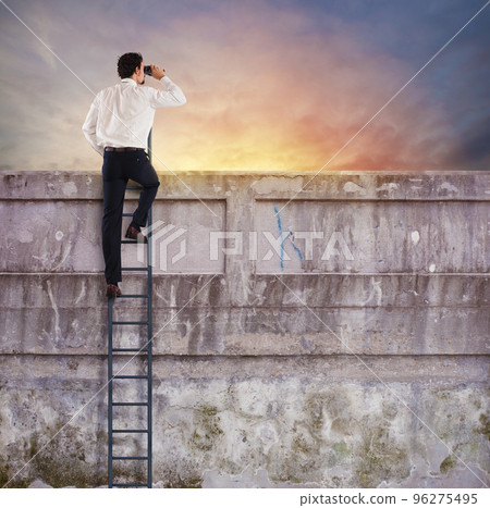 Businessman looks far for new business 96275495