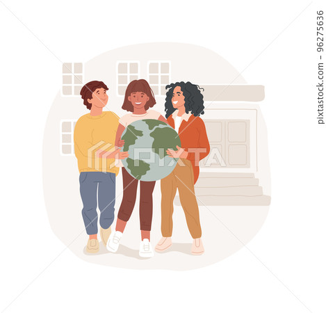 Earth day isolated cartoon vector illustration. Garbage free day, making project, students holding Earth model, ecological awareness, school spirit week, recycling lesson vector cartoon. 96275636