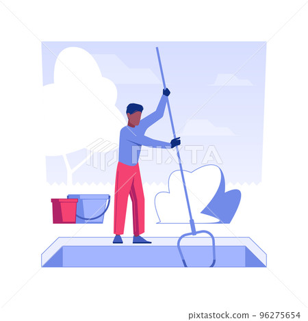 Pool maintenance isolated concept vector illustration. Repairman deals with pool cleaning, private house maintenance service, mold removal process using chemical substances vector concept. Pool maintenance isolated concept vector illustration. Repairman deals with pool cleaning, private house maintenance service, mold removal process using chemical substances vector concept. 96275654