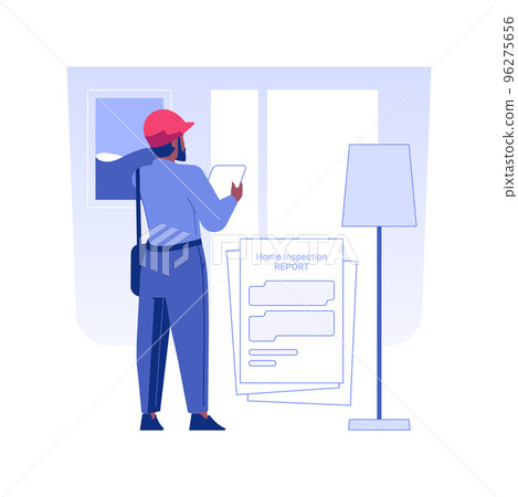 Home inspection report isolated concept vector illustration. Home inspection service worker writing a report, description of private house state, property safety providing vector concept. 96275656
