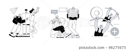 Retiree lifestyle abstract concept vector illustration set. Activities for seniors, communities for older people, elder fitness, nursing home, health support, social activity abstract metaphor. Retiree lifestyle abstract concept vector illustration set. Activities for seniors, communities for older people, elder fitness, nursing home, health support, social activity abstract metaphor. 96275673