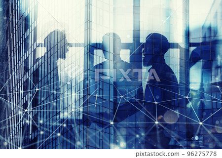 Businessmen that work together in office with network connection effect. Concept of teamwork and partnership. double exposure Businessmen that work together in office with network connection effect. Concept of teamwork and partnership. double exposure 96275778