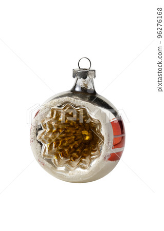 Vintage christmas ball for Christmas tree made of glass, isolated on white background. Vintage christmas ball for Christmas tree made of glass, isolated on white background. 96276168
