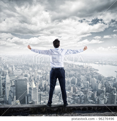 Success businessman at the top of business career 96276496