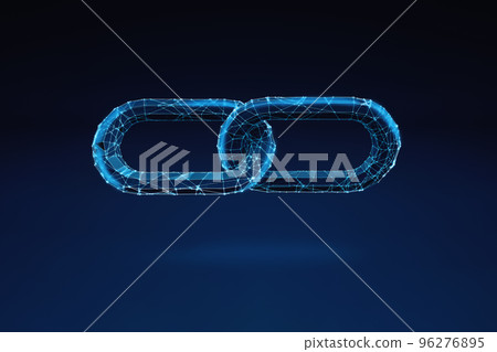 Illuminated wireframe of two chain pieces on dark blue background. 3D Rendering Illuminated wireframe of two chain pieces on dark blue background. 3D Rendering 96276895