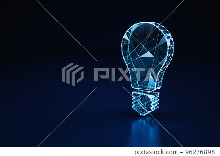 Illuminated wireframe of a bulb light on dark blue background. 3D Rendering 96276898