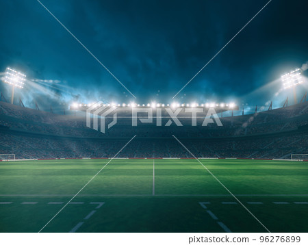 Football stadium with the stands full of fans waiting for the night game. 3D Rendering 96276899