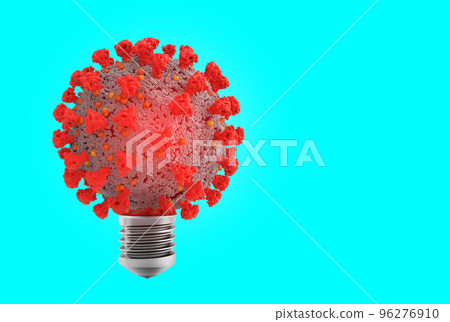 Concept of smart virus with a covid19 coronavirus like a lightbulb. 3d rendering Concept of smart virus with a covid19 coronavirus like a lightbulb. 3d rendering 96276910