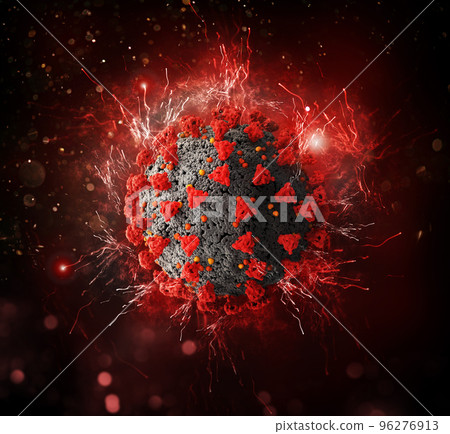 Enlargement of the dangerous virus sars cov 2 guilty of covid 19 disease. 3D illustration 96276913