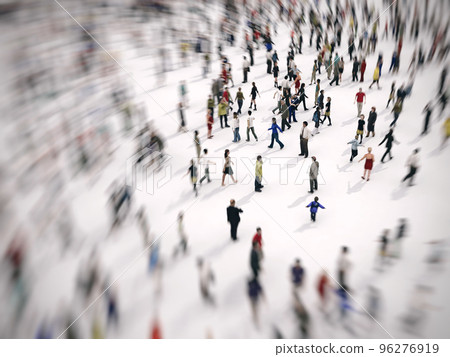 Fast zoom focus on a large group of people on white background. 3D Rendering. 96276919
