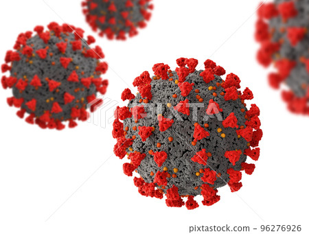 Enlargement of the virus sars cov 2 guilty of covid 19 disease. 3d render Enlargement of the virus sars cov 2 guilty of covid 19 disease. 3d render 96276926