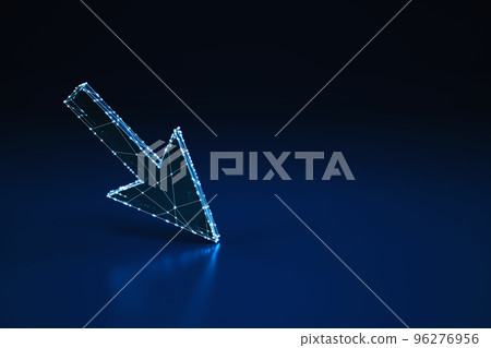 Illuminated wireframe digital arrow on dark blue background. 3D Rendering Illuminated wireframe digital arrow on dark blue background. 3D Rendering 96276956