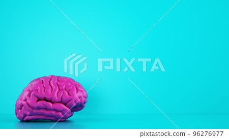 Magenta color brain on cyan background. Medical concept. 3D Rendering Magenta color brain on cyan background. Medical concept. 3D Rendering 96276977