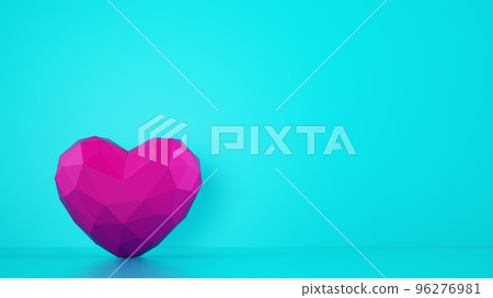 Magenta color faceted heart on cyan background. Medical and love concept. 3D Rendering 96276981