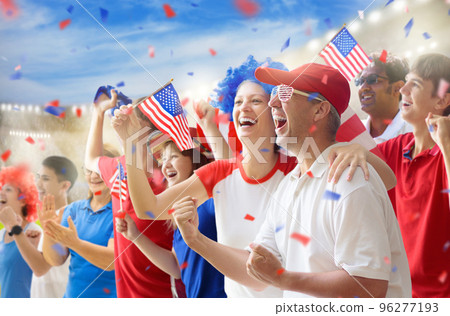 USA team supporter on stadium. American fans. 96277193