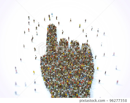 Crowd of people united forming a hand pointing. 3D Rendering 96277358