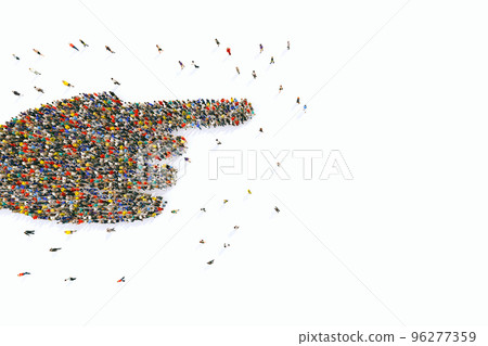 Crowd of people united forming a hand pointing. 3D Rendering 96277359