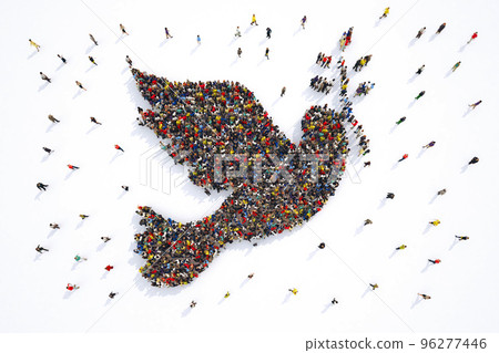 Many people together in a pigeon shape. 3D Rendering 96277446