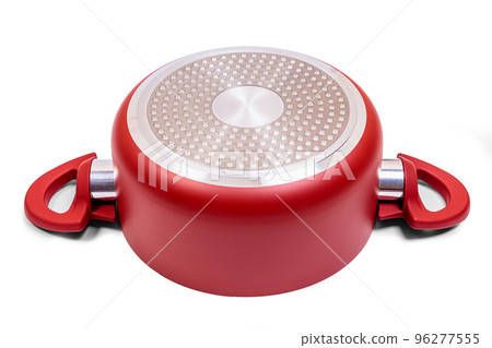 Modern red pan with non-stick coating on a white background. 96277555