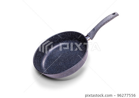 Black frying pan with non-stick coating on a white background. 96277556