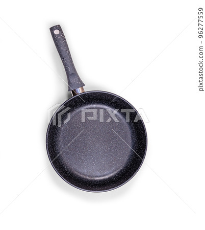 Black frying pan with non-stick coating on a white background. 96277559