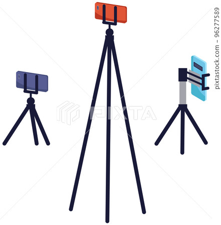 Phone on tripod. People broadcasting, video blog recording, stream on smartphone. Live streaming 96277589