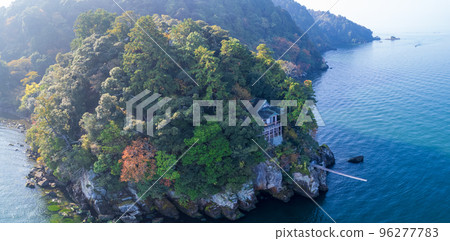 Drone photography | Temple famous for diving from a pole protruding into Lake Biwa | Omihachiman City, Shiga Prefecture 96277783