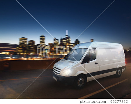 Fast van on a city road delivering at night. 3D Rendering 96277822