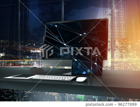 Computer, tablet and smartpone connected to internet. Concept of internet network.3d render 96277899