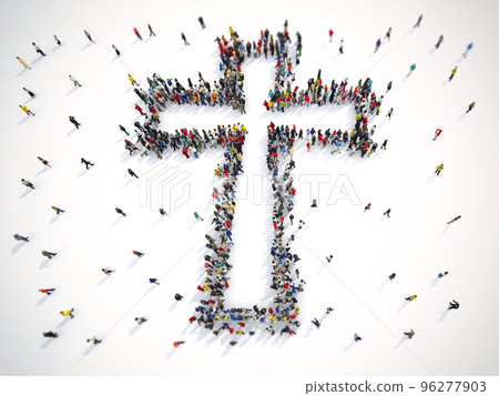 Many people together in a crucifix shape. 3D Rendering 96277903