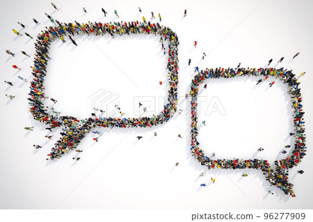 Many people together form bubbles text. 3D Rendering Many people together form bubbles text. 3D Rendering 96277909