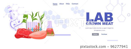 cultured raw meat with microscope laboratory accessories measuring utensils artificial lab grown meat production 96277941