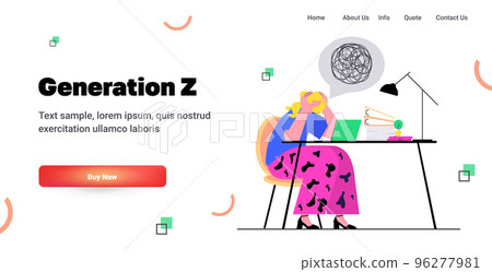 woman in depression at workplace young sad businesswoman with confused mind in tangled brain generation z 96277981
