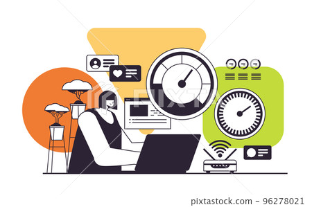 businesswoman working on laptop with stress scale emotional overload stress level increased productivity frustration 96278021