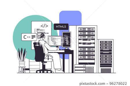 web developer creating program code on computer monitor screen development of software and programming 96278022