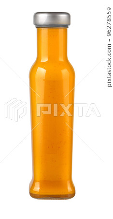 Mango sauce condiment in a glass jar bottle Mango sauce condiment in a glass jar bottle 96278559
