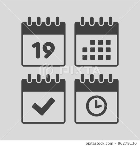 Icon calendar number 19, agenda app, timer, done 96279130