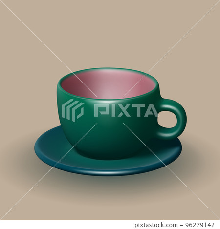 3D realistic green ceramic cup with saucer 96279142