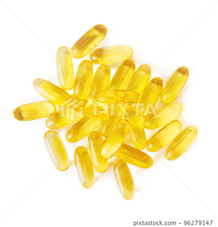 Pile of capsules Omega 3 isolated on white background Pile of capsules Omega 3 isolated on white background 96279147