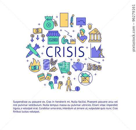 Financial crisis round banner with text Financial crisis round banner with text 96279161