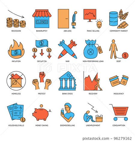 Economic crisis icon set in line style Economic crisis icon set in line style 96279162