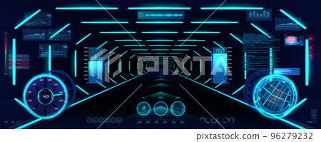Virtual reality, simulation, cyberspace with HUD interface dashboard 96279232