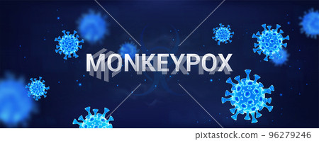 Infection Monkeypox virus in 2022. Healthcare banner with 3D bacteria Infection Monkeypox virus in 2022. Healthcare banner with 3D bacteria 96279246
