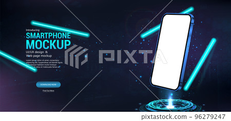 Hologram 3D futuristic mobile phone with blank screen Hologram 3D futuristic mobile phone with blank screen 96279247