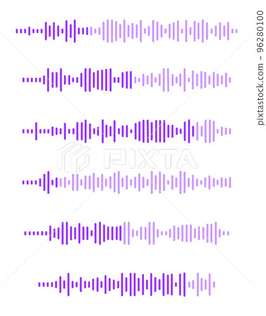 Sound wave icons. Voice message signs. Audio file pictograms. Record, pulse or voicemail sembols isolated on white background. Elements of online messenger, radio, podcast mobile app interface 96280100